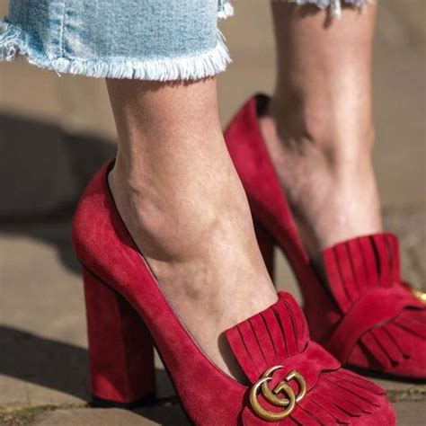 gucci red and green heels|Gucci marmont fringe heels.